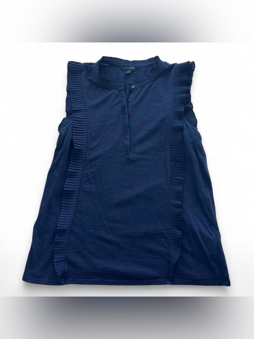 Banana Republic Navy Sleeveless Ruffle-Trim Tank Top